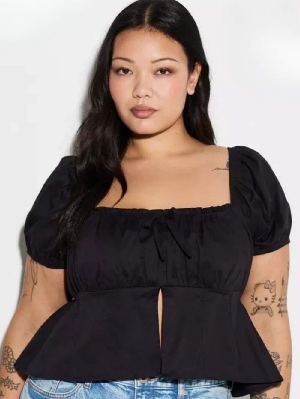 NWT Torrid Size 0 / L / 12 Lovesick Open Front Black Peplum Top 1683-M